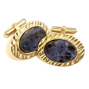 Vintage Destino Sodalite Cufflinks Mens Designer Blue Stone Gold Adjustable Back